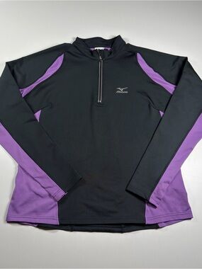 Mizuno Black Purple Women’s Long Sleeve Quarter Zip Performance Top Size L